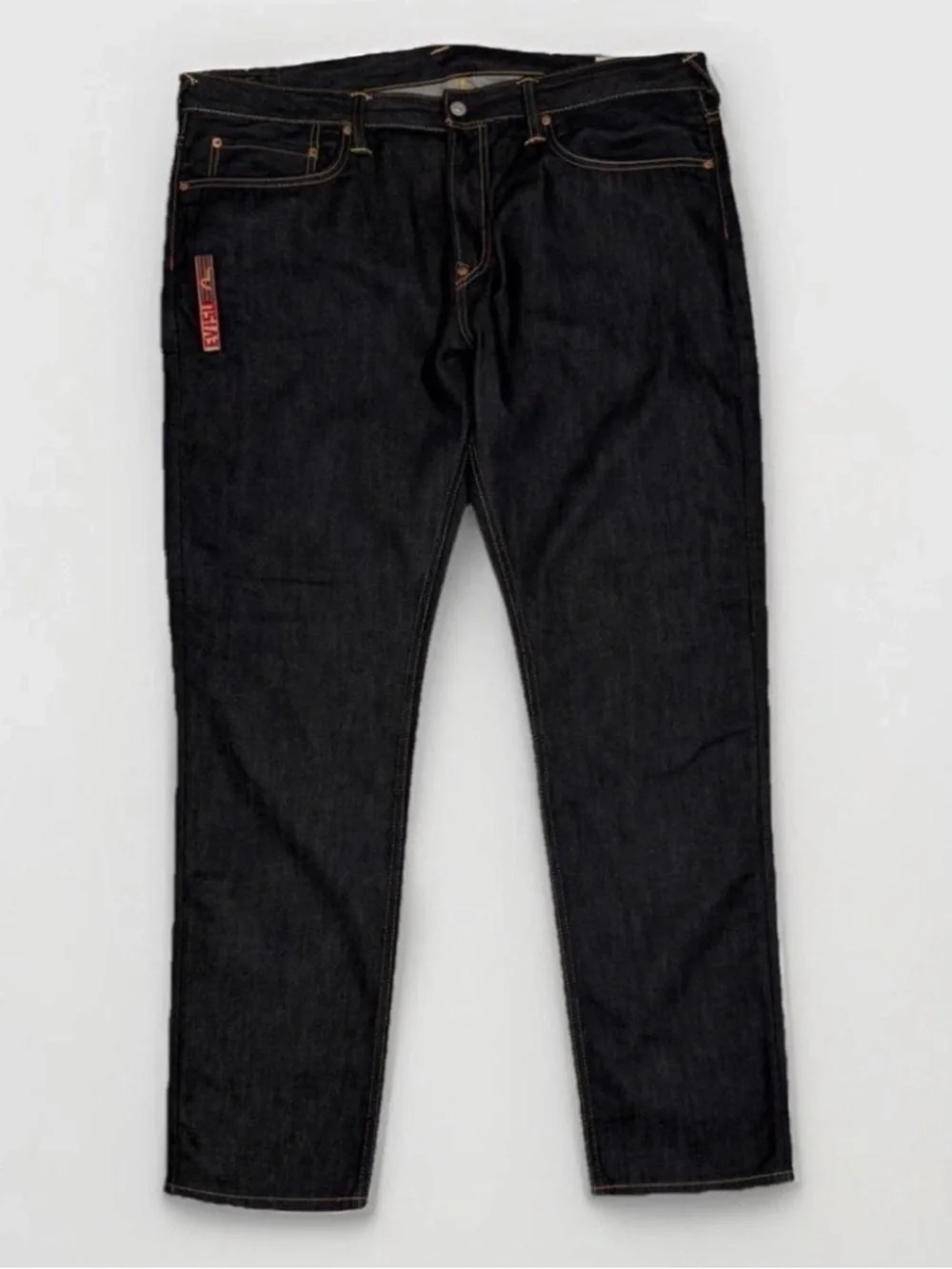 Evisu Black Straight Jeans with Southwestern Panel Accents